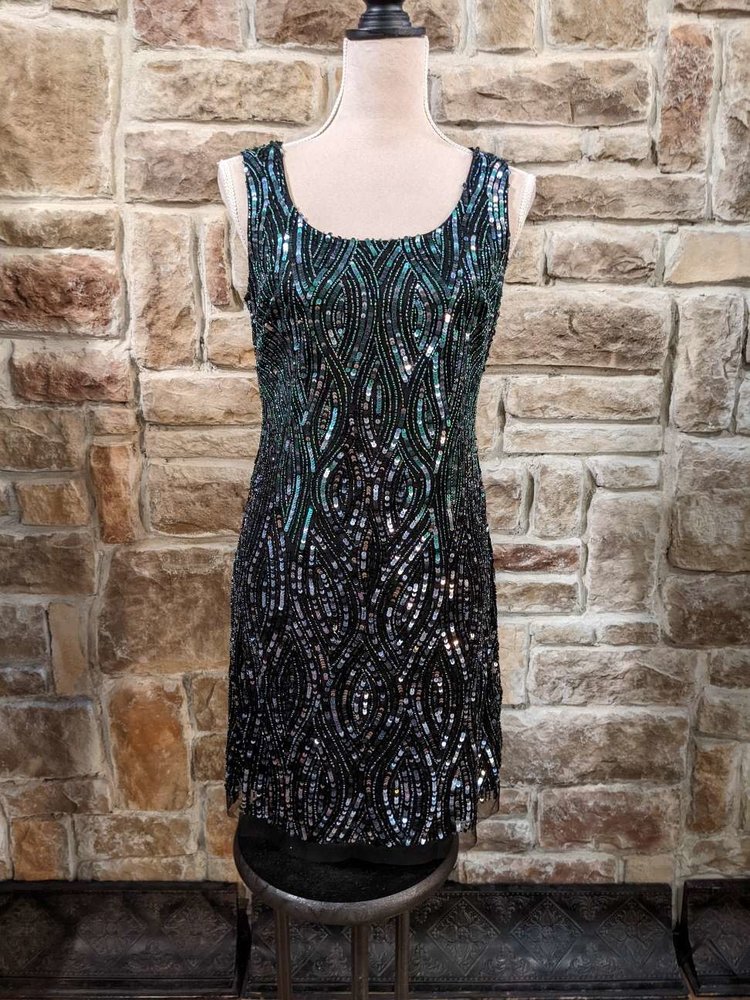 Aidan Mattox Forest Black Beaded Sleeveless Cocktail Dress