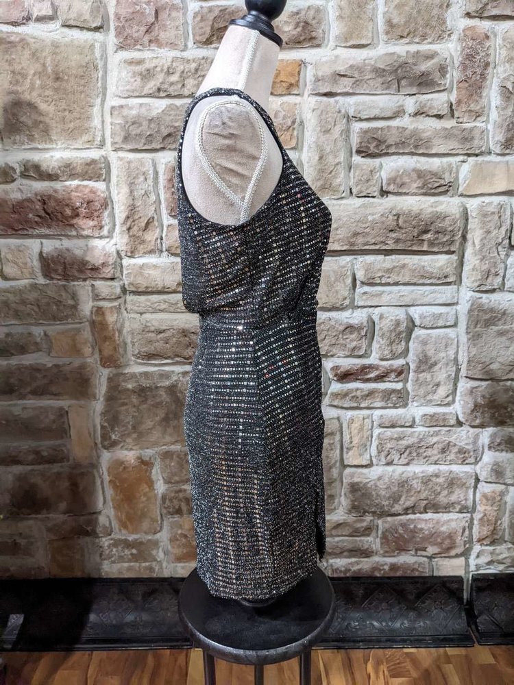 Endless Rose Black and Silver Bodycon Dress with Knotted Waist, Size XS