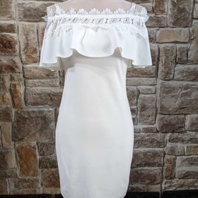 BCX White Dress with Spaghetti Straps and Off Shoulder Ruffle, Size 3