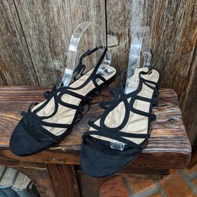 Journee Black Strappy Faux Leather Sandals, Size 11