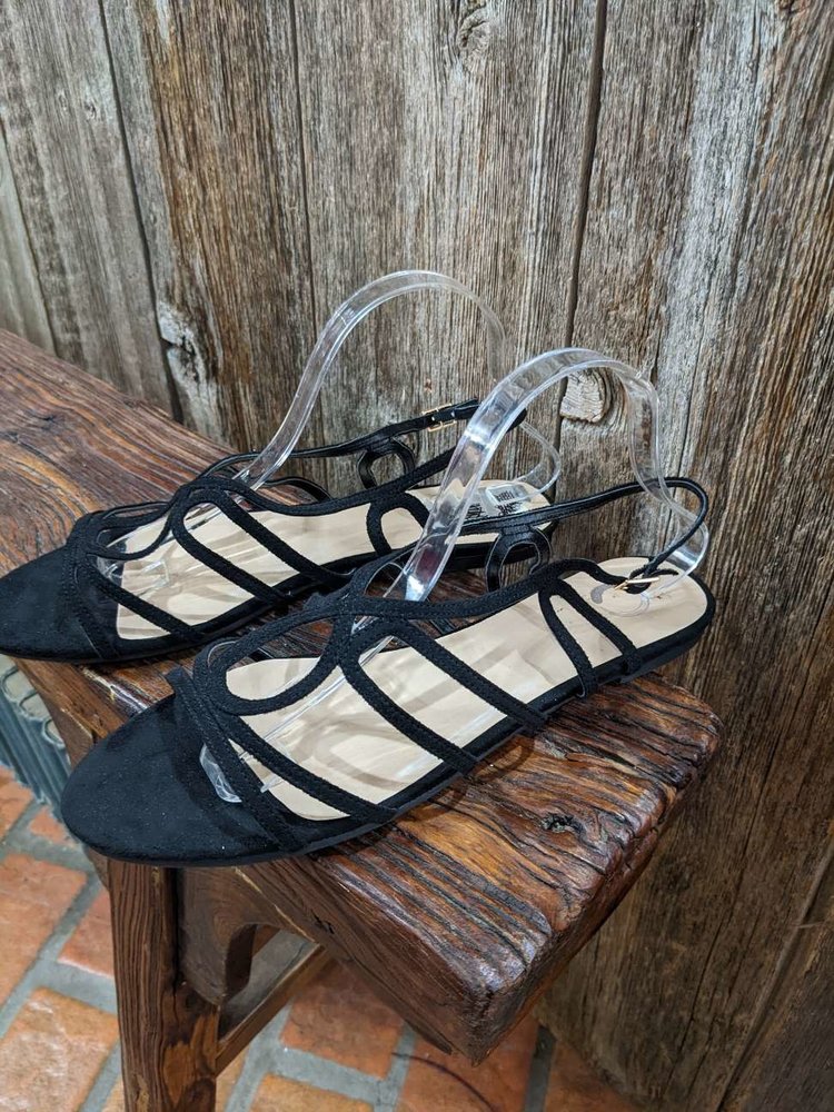 Journee Black Strappy Faux Leather Sandals, Size 11