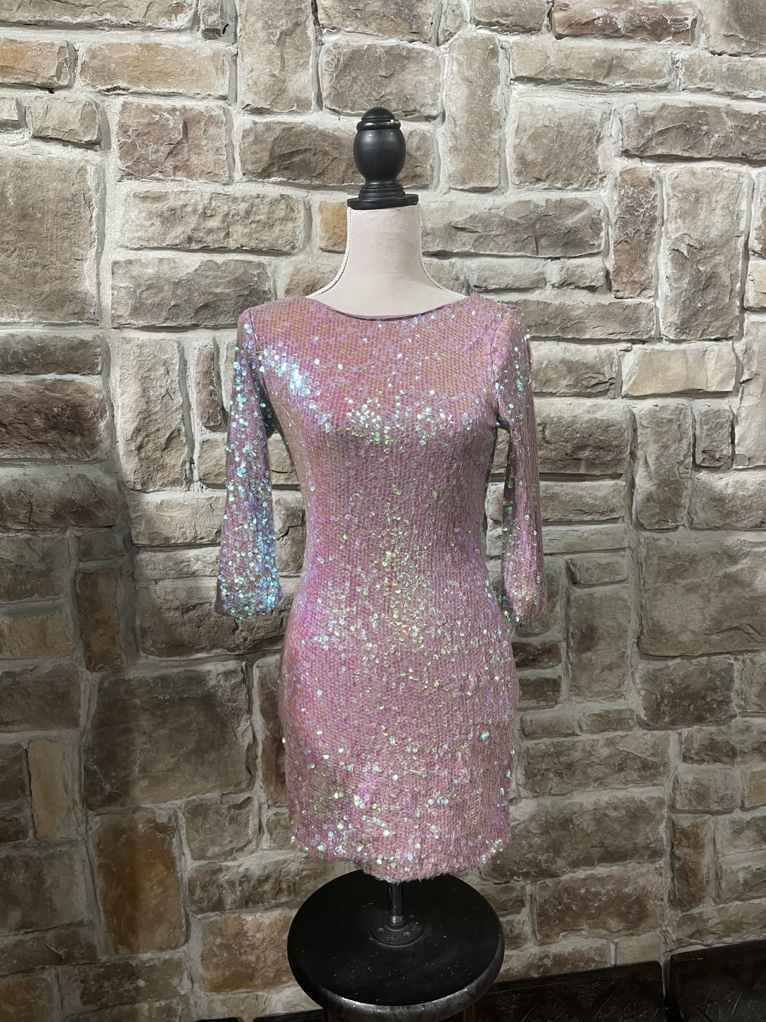 lavender bodycon dress Midi Square Neck Sleeves Lavender Sequin Long Sleeve Bodycon
