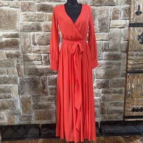 Big Hit Fashion Tomato Red Long Sleeve Maxi Dress