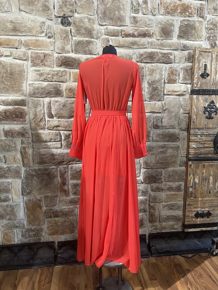 Big Hit Fashion Tomato Red Long Sleeve Maxi Dress
