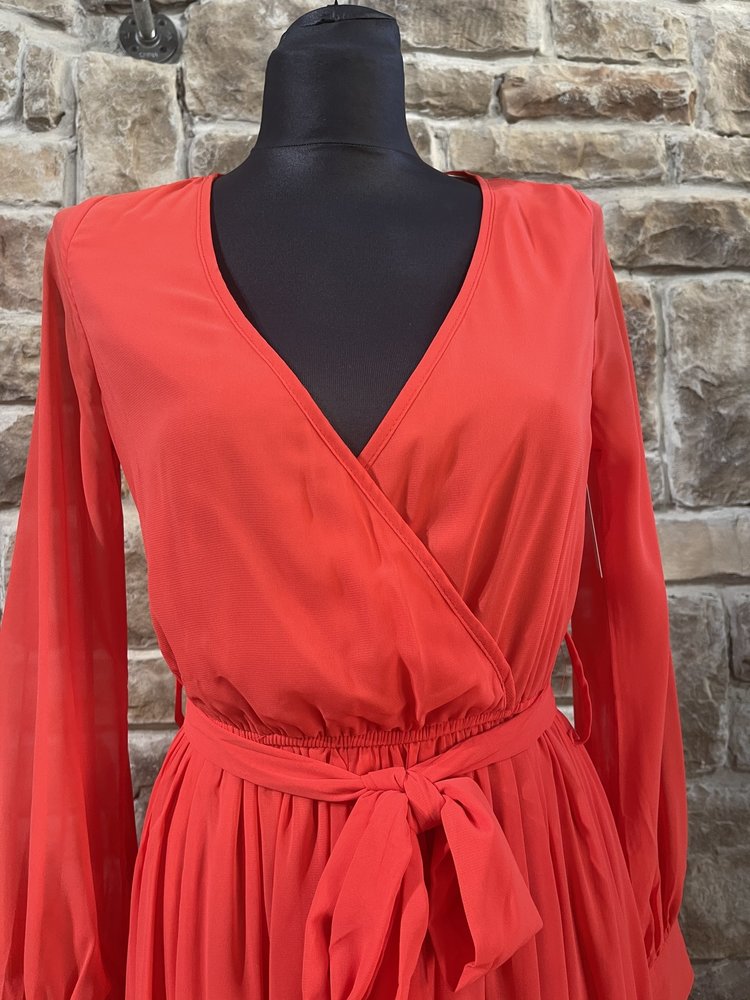 Big Hit Fashion Tomato Red Long Sleeve Maxi Dress