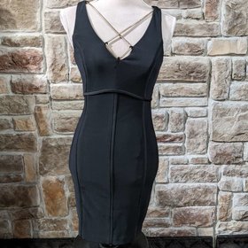 Guess Black Bodycon Dress with Gold Chain, Size 0