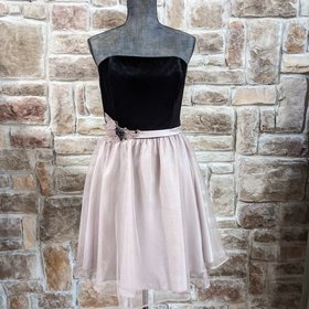Alfred Angelo Black Velvet Dress with Taupe Skirt and Removable Straps, Size 12