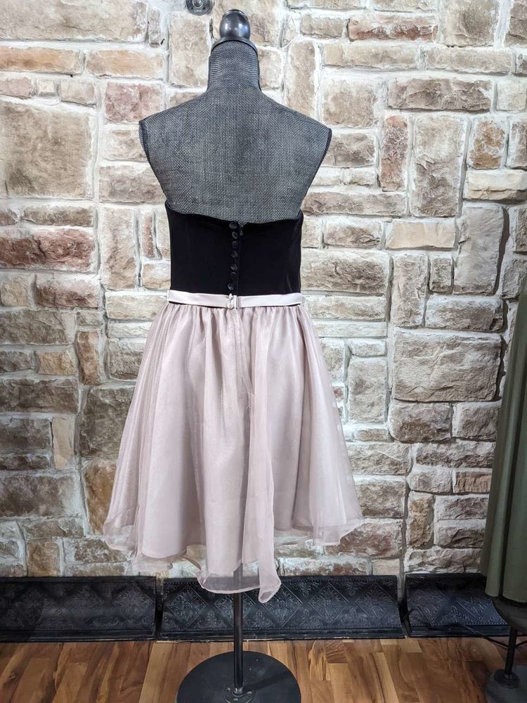 Alfred Angelo Black Velvet Dress with Taupe Skirt and Removable Straps, Size 12