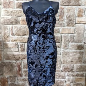 Boston Proper Blue Sequin and Velvet Dress with Strappy Back, Size M
