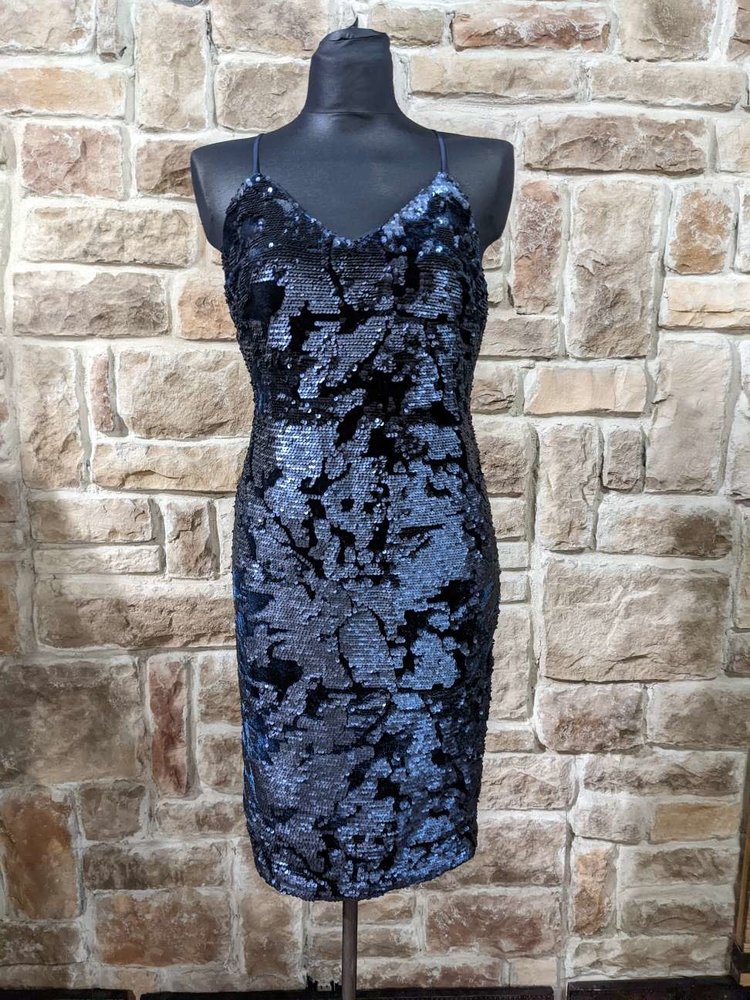 Boston Proper Blue Sequin and Velvet Dress with Strappy Back, Size M