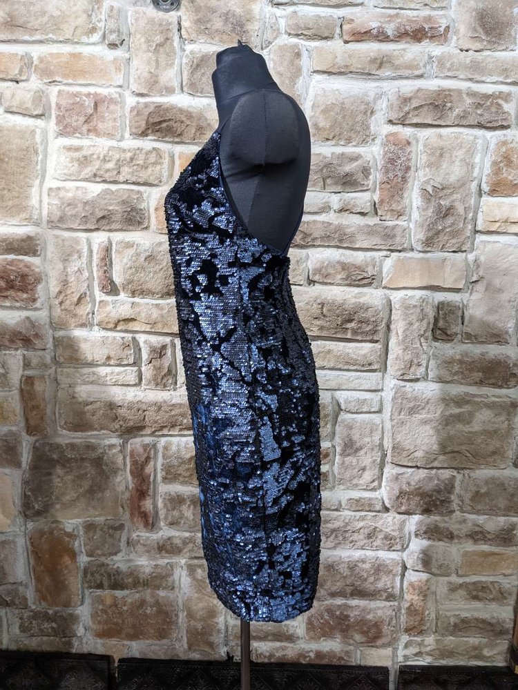 Boston Proper Blue Sequin and Velvet Dress with Strappy Back, Size M