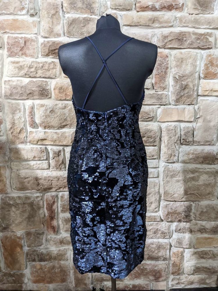 Boston Proper Blue Sequin and Velvet Dress with Strappy Back, Size M