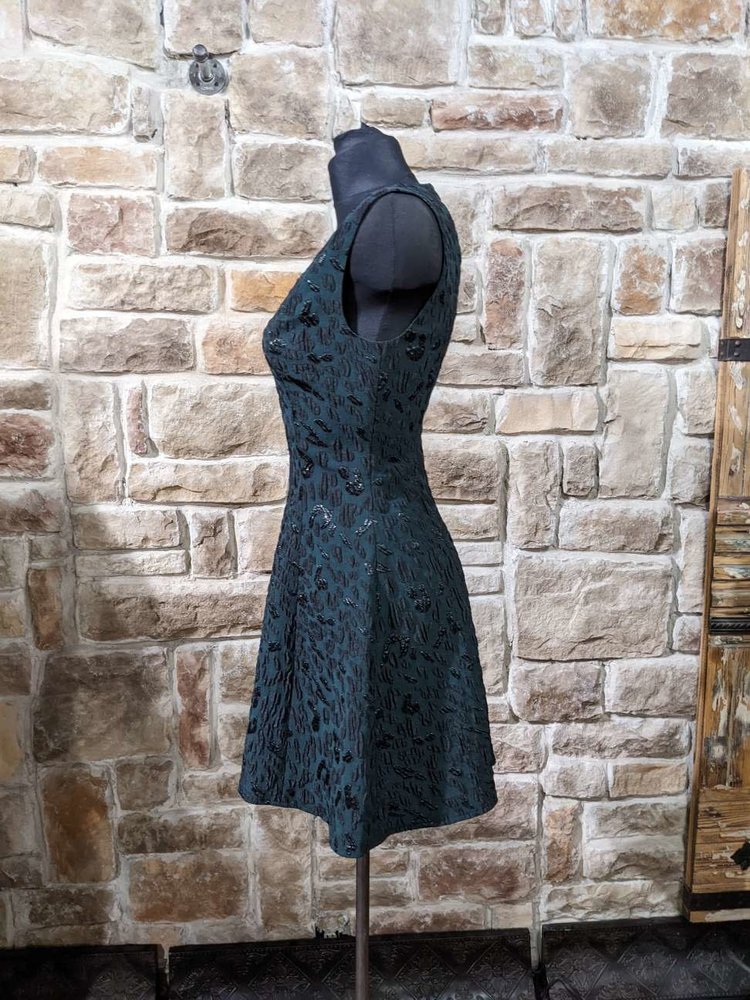 BCBG Max Azria Pine Green Dress with Black Print,  Size 2