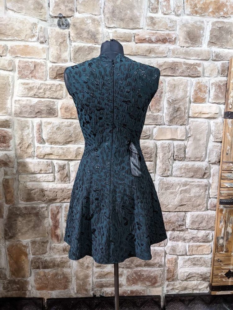 BCBG Max Azria Pine Green Dress with Black Print,  Size 2