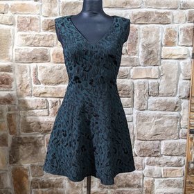 BCBG Max Azria Pine Green Dress with Black Print,  Size 2