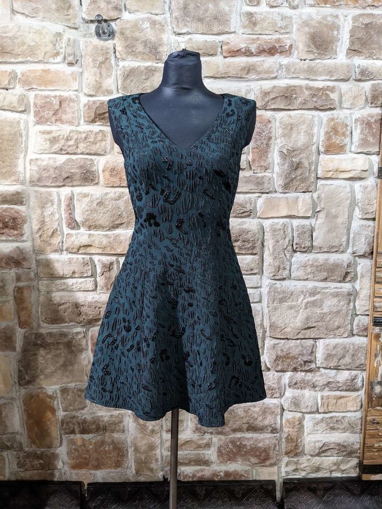 BCBG Max Azria Pine Green Dress with Black Print,  Size 2