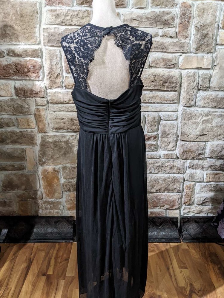 Scarlett Black Lace Shoulder Ruched Evening Gown, Size 16