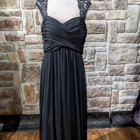 Scarlett Black Lace Shoulder Ruched Evening Gown, Size 16