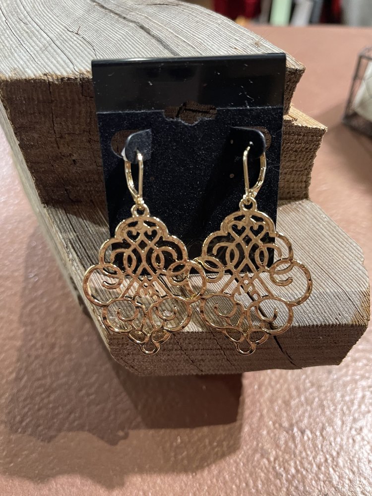 Gold  Swirl Diamond Drop Earrings