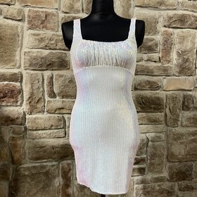 Bear Dance White Iridescent Mini Sequin Dress