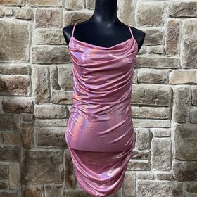 Bear Dance Pink Metallic Mini Dress with Open Back