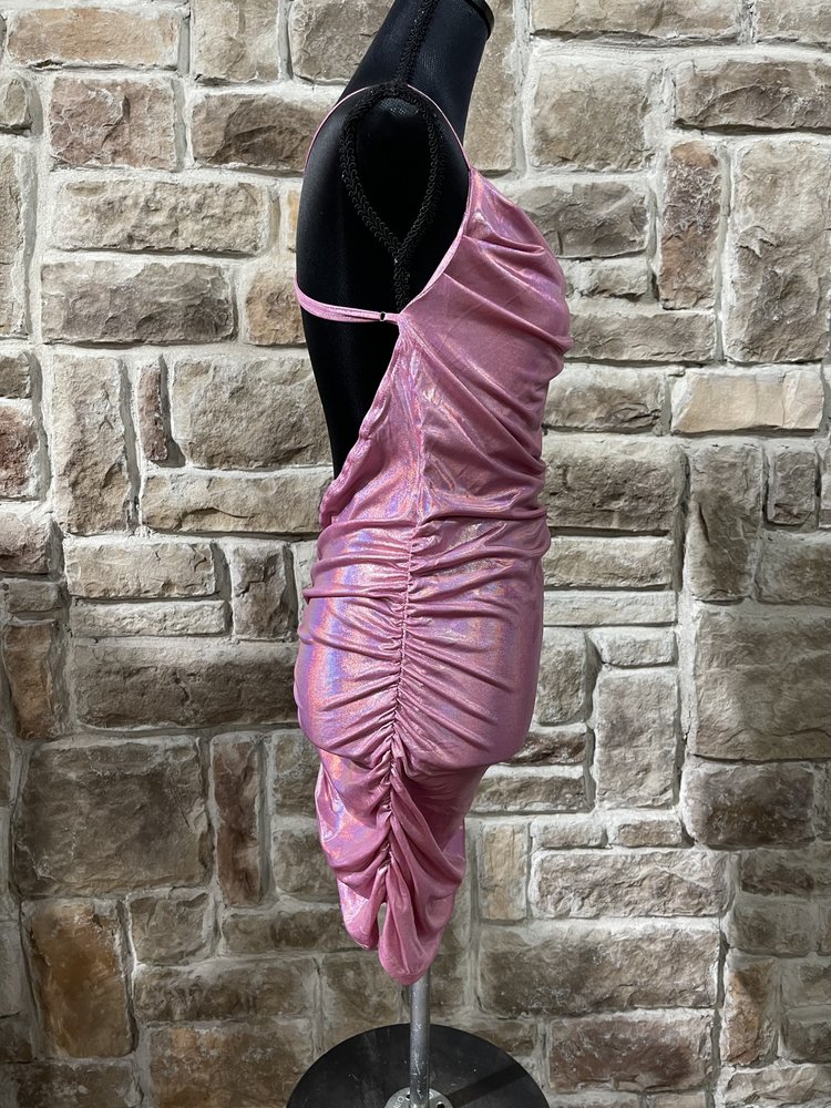 Bear Dance Pink Metallic Mini Dress with Open Back
