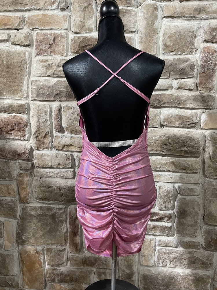 Bear Dance Pink Metallic Mini Dress with Open Back