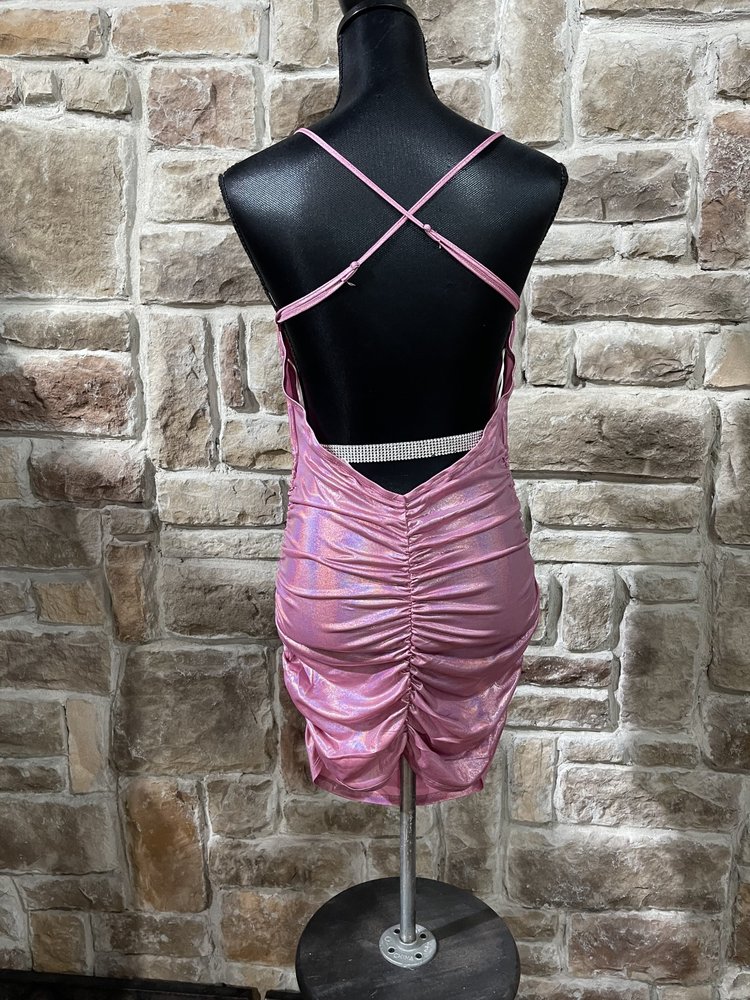 Bear Dance Pink Metallic Mini Dress with Open Back