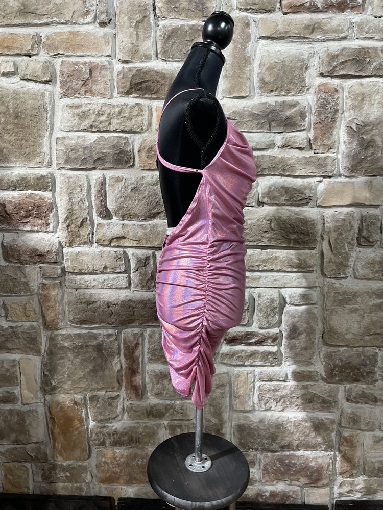 Bear Dance Pink Metallic Mini Dress with Open Back