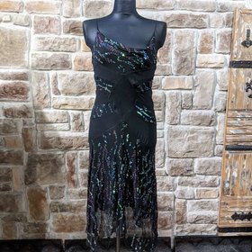 Diane vonFurstenberg Black Sequin Dress with Handkerchief Hem (Vintage), Size 6