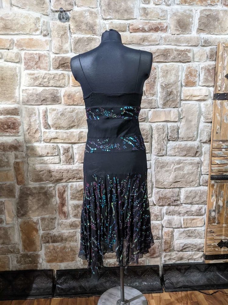 Diane vonFurstenberg Black Sequin Dress with Handkerchief Hem (Vintage), Size 6
