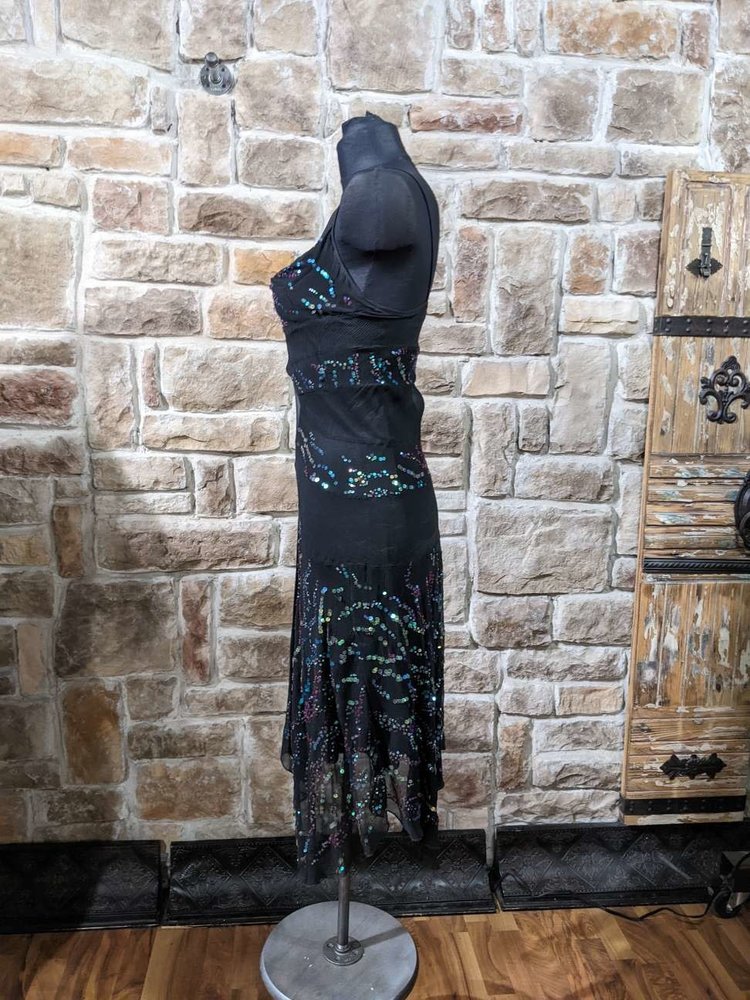 Diane vonFurstenberg Black Sequin Dress with Handkerchief Hem (Vintage), Size 6