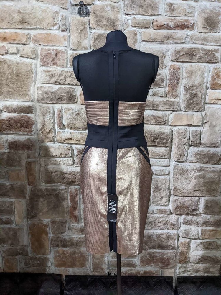BCBG Black Sheath with Champagne Sequins, Size M