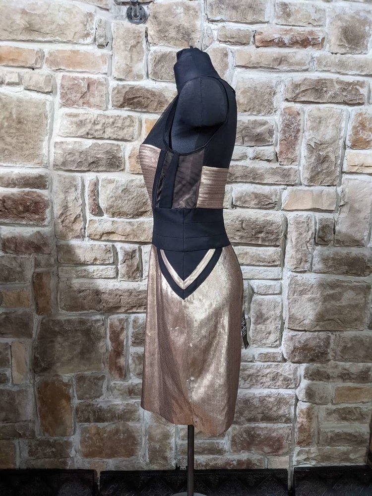 BCBG Black Sheath with Champagne Sequins, Size M