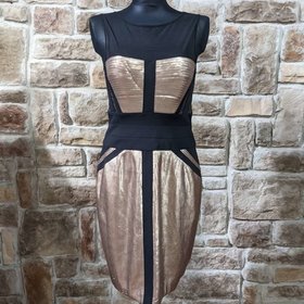 BCBG Black Sheath with Champagne Sequins, Size M