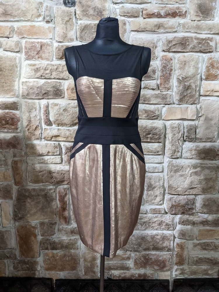 BCBG Black Sheath with Champagne Sequins, Size M