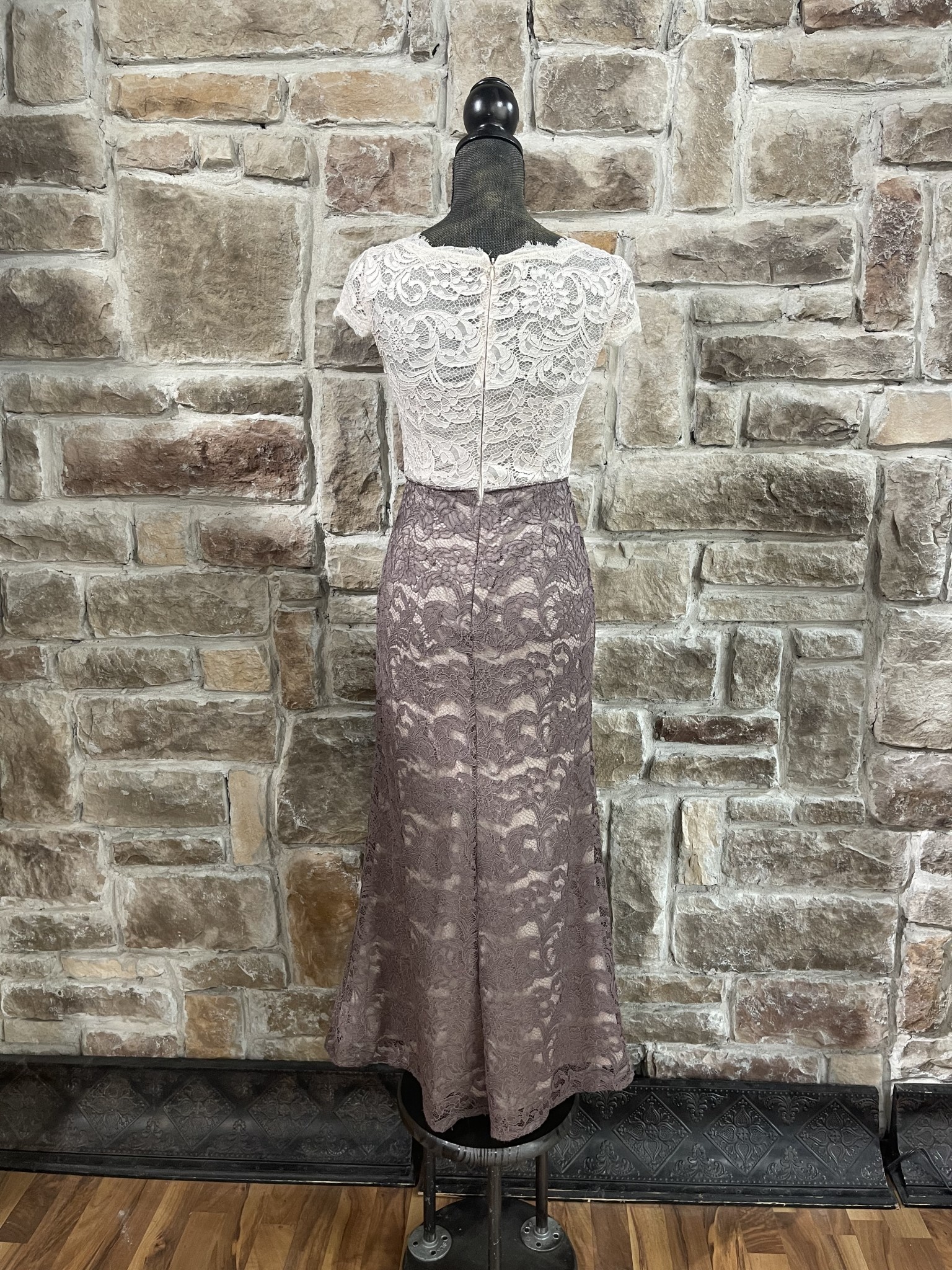 Beige with Dusty Rose Skirt Overlay Lace Dress Size 0 Elements