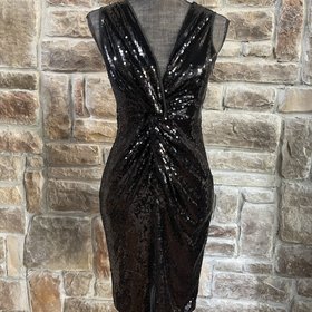 Aqua Black Sequin Sheath with Knot Front, Size XS