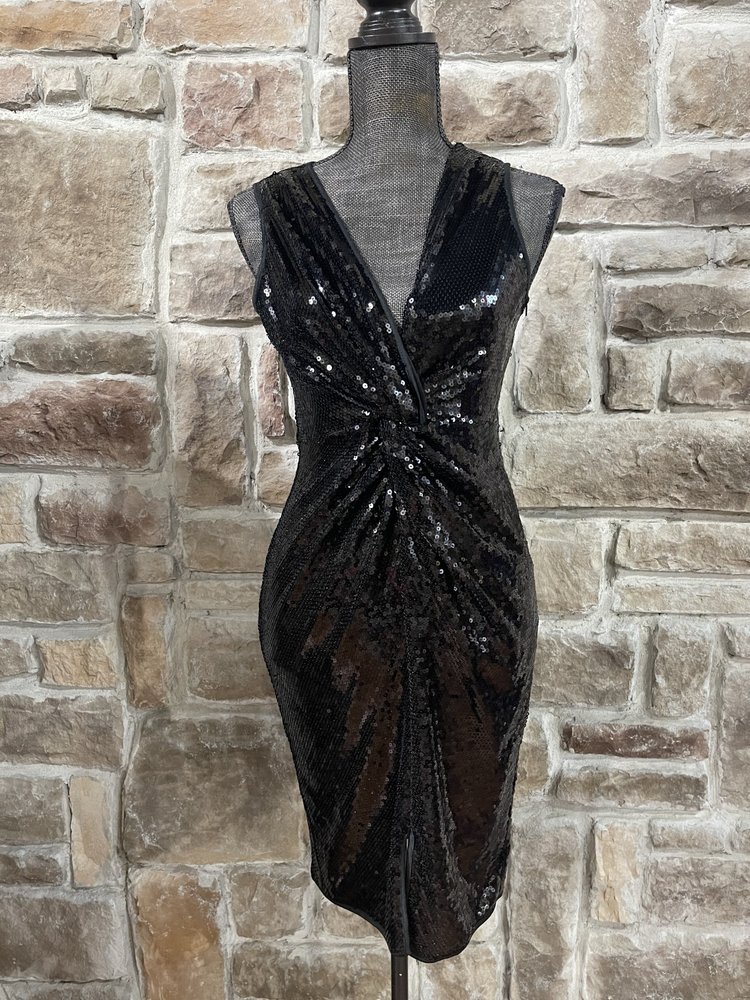 Aqua Black Sequin Sheath with Knot Front, Size XS
