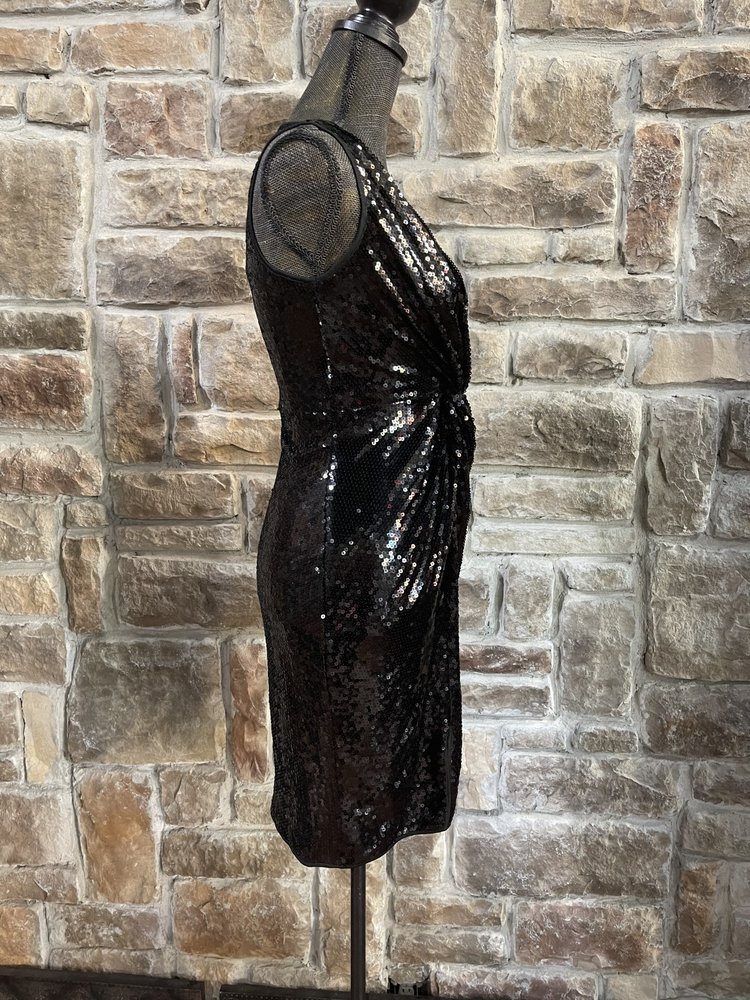 Aqua Black Sequin Sheath with Knot Front, Size XS