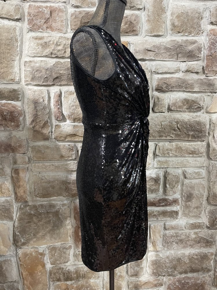 Aqua Black Sequin Sheath with Knot Front, Size XS