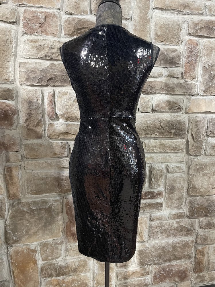 Aqua Black Sequin Sheath with Knot Front, Size XS