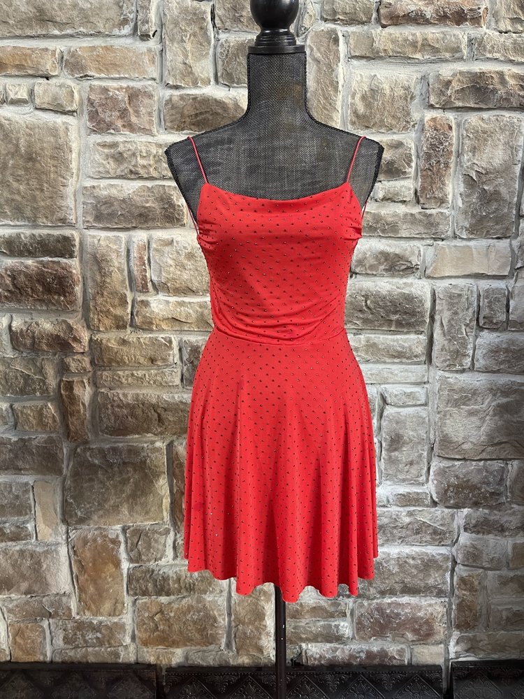 B Darlin Red A-Line Dress with Gemstones and Strappy Back, Size 3/4