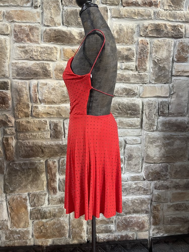 B Darlin Red A-Line Dress with Gemstones and Strappy Back, Size 3/4