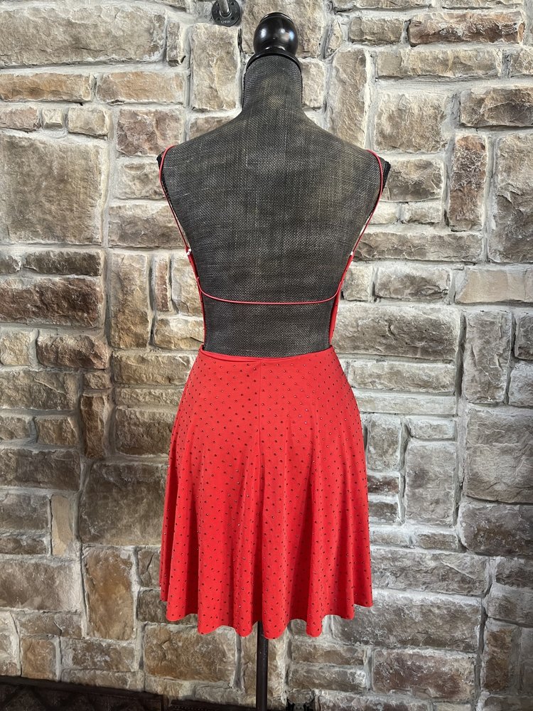 B Darlin Red A-Line Dress with Gemstones and Strappy Back, Size 3/4