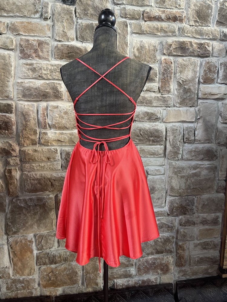 City Studio Coral Satiny Fit & Flare with Strappy Back