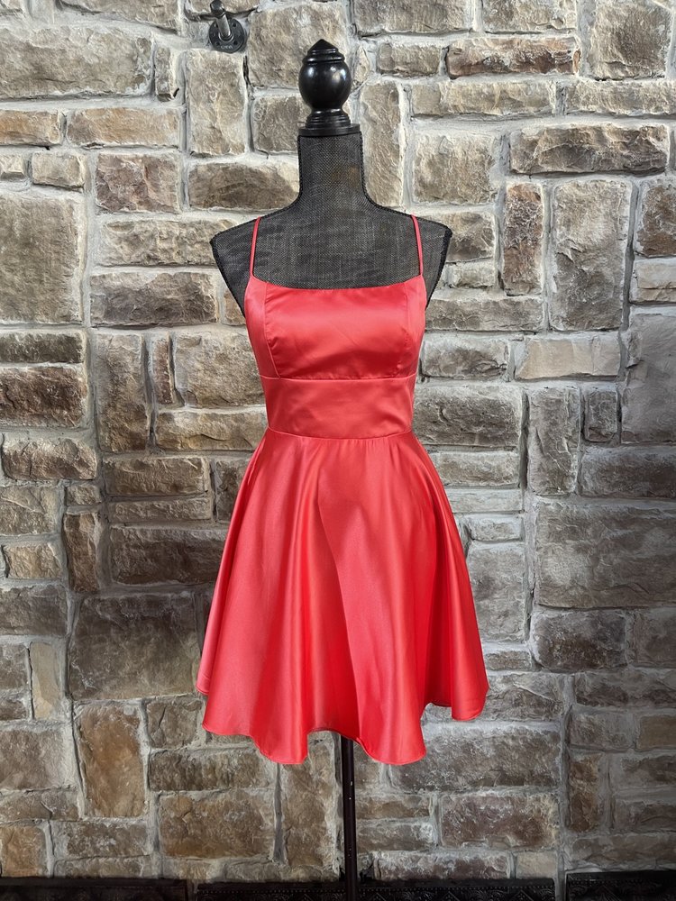 City Studio Coral Satiny Fit & Flare with Strappy Back