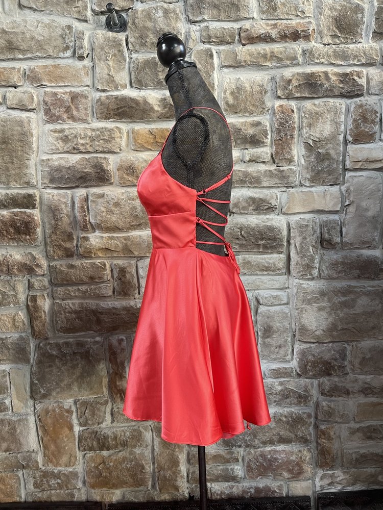 City Studio Coral Satiny Fit & Flare with Strappy Back