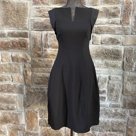 Halston Black A-Line V-Neck Dress with Pockets, Size 4