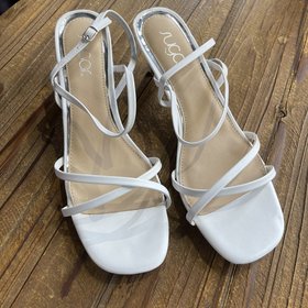 Sugar Inc White Low Heel Sandal with Crossing Straps, Size 11